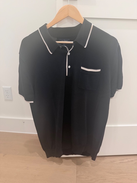 The Tie Bar Other - The Tie Bar Black Knit Polo Sweater Shirt White Trim Pocket Large